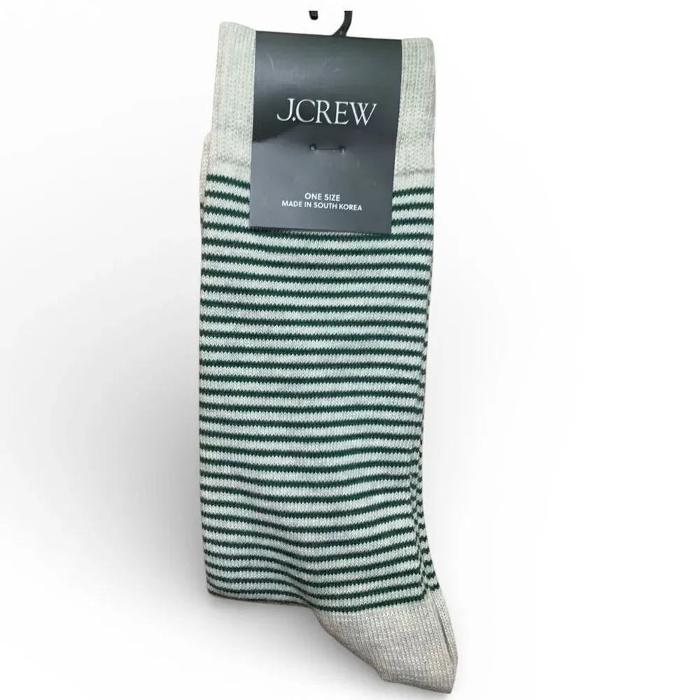 J. Crew Men’s Green Micro Stripe Crew Socks Cotton Blend Classic Everyday, NEW